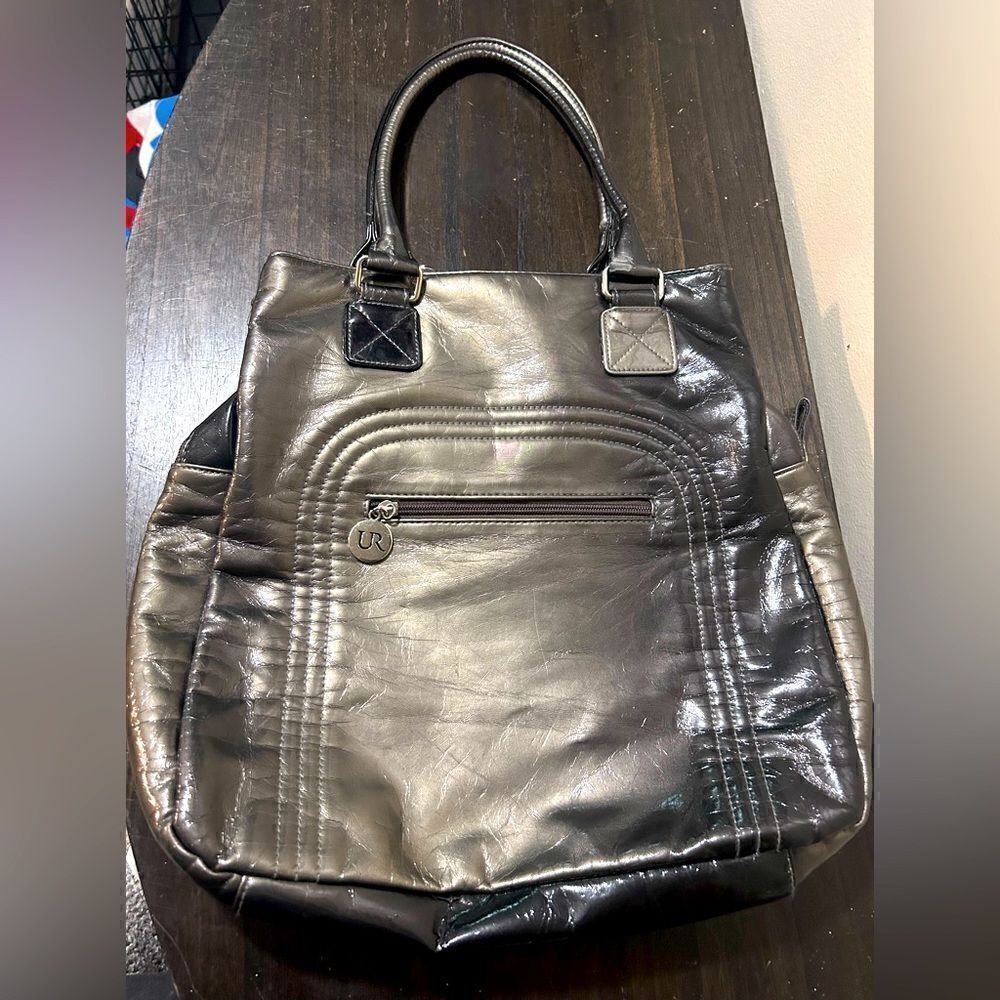 UR NYC  zip closure metallic grey shoulder bag